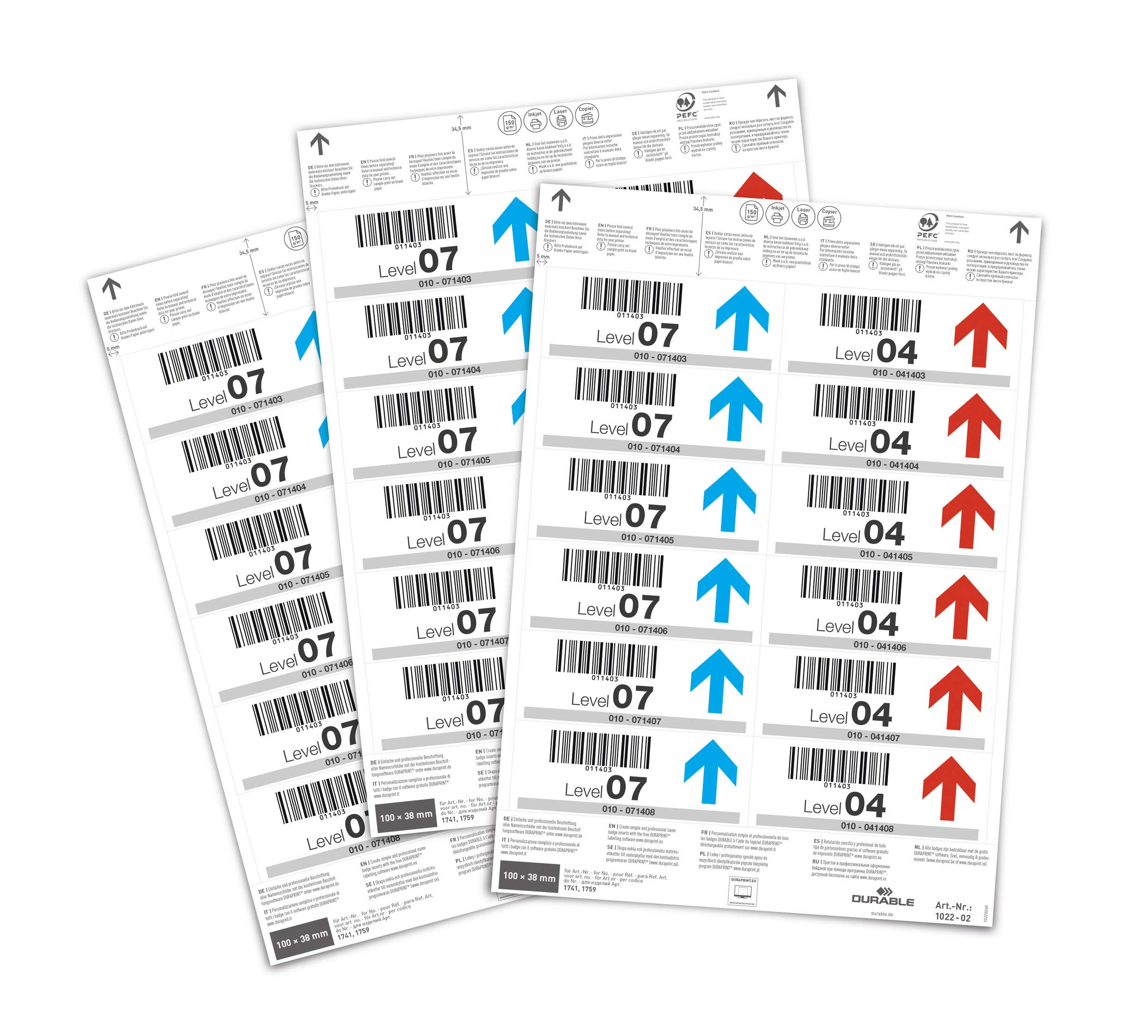 Durable Insert Labels 100 x 38 mm for Ticket Holders, 240 Labels on A4 Sheets, White, 102202