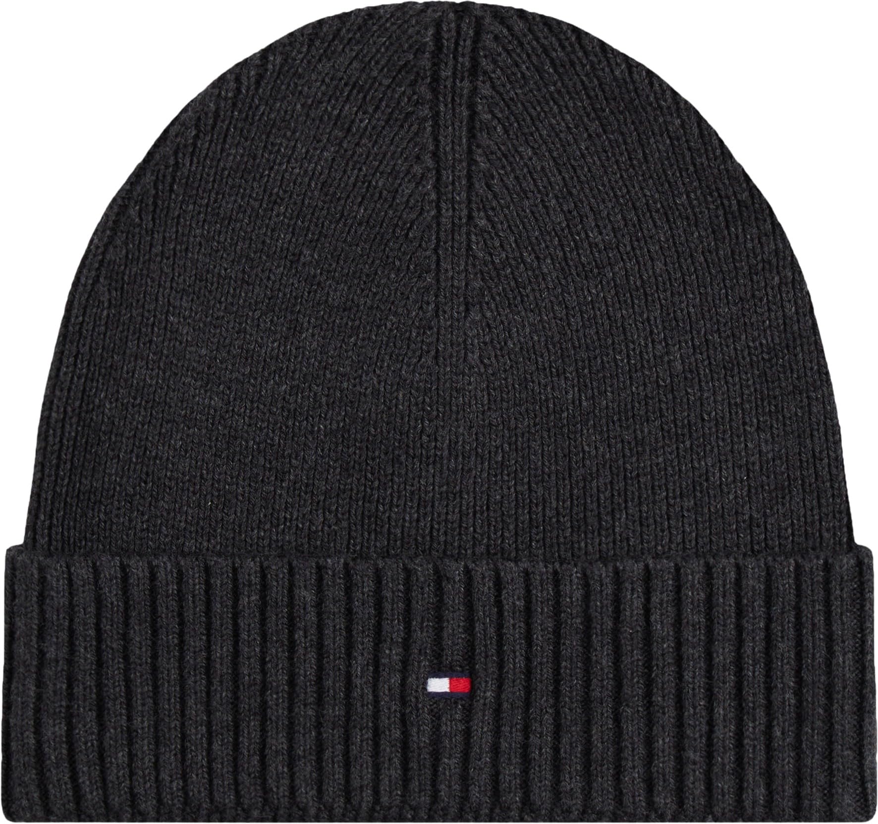 Tommy Hilfiger Herren Strickmütze Flag Cotton Beanie mit Kaschmir, Mehrfarbig (Charcoal Gray), Einheitsgröße