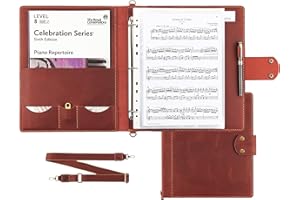 ROBRASIM Handmade Leather Sheet Music Folder, 3-Ring Choir Binder with Clear Sheet Protectors, Premium Leather Portfolio for Music Organizer & Office Use - Wine