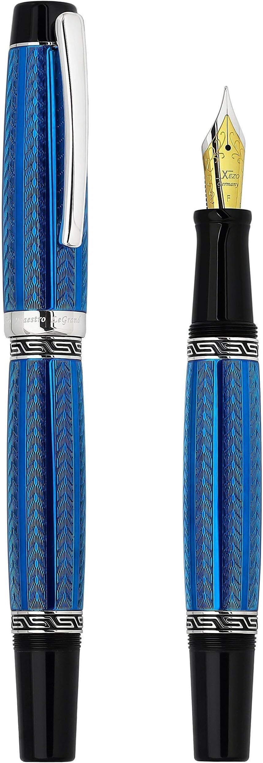 Xezo Maestro LeGrand Diamond Cut, Lacquered, Platinum Plated Fine Point Fountain Pen in Tanzanite Color