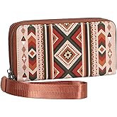 WHHMK Large Wallets for Women,Rfid Wallets for Women,Boho Aztec Ladies Wallet with Wrist Strap Capable of fit Coins Passport