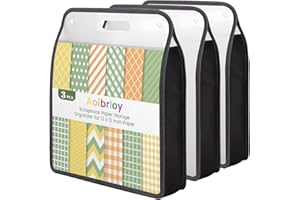 Aoibrloy 3 PCS Scrapbook Paper Storage for Holding 12 x 12 Inch Scrapbook, Black Portable Paper Storage Organizer with Handle for Storing Heat Transfer Papers Document Letter Envelope