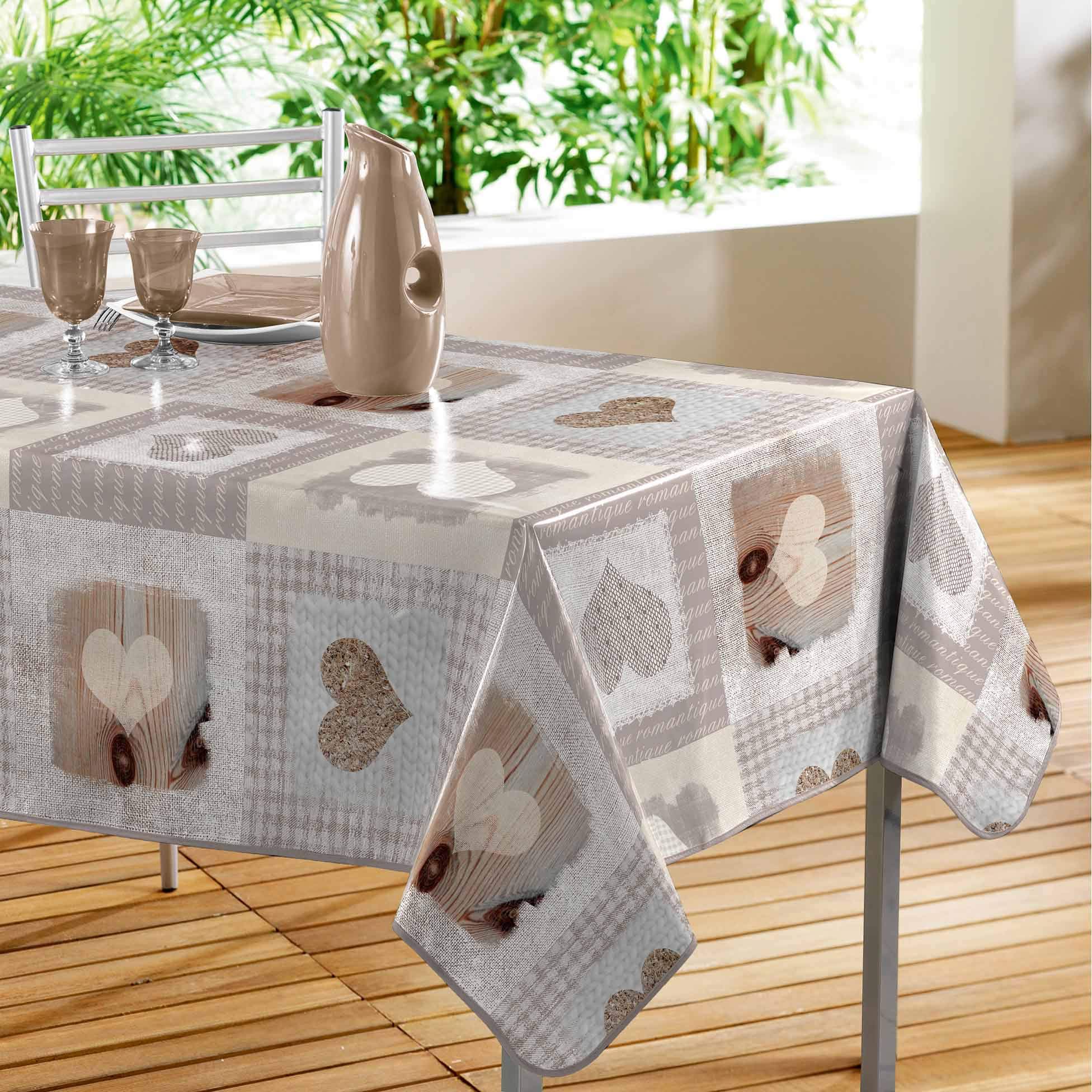 Décor Ligne Cosy Heart Tablecloth, PVC, Sans, 140 x 240 cm