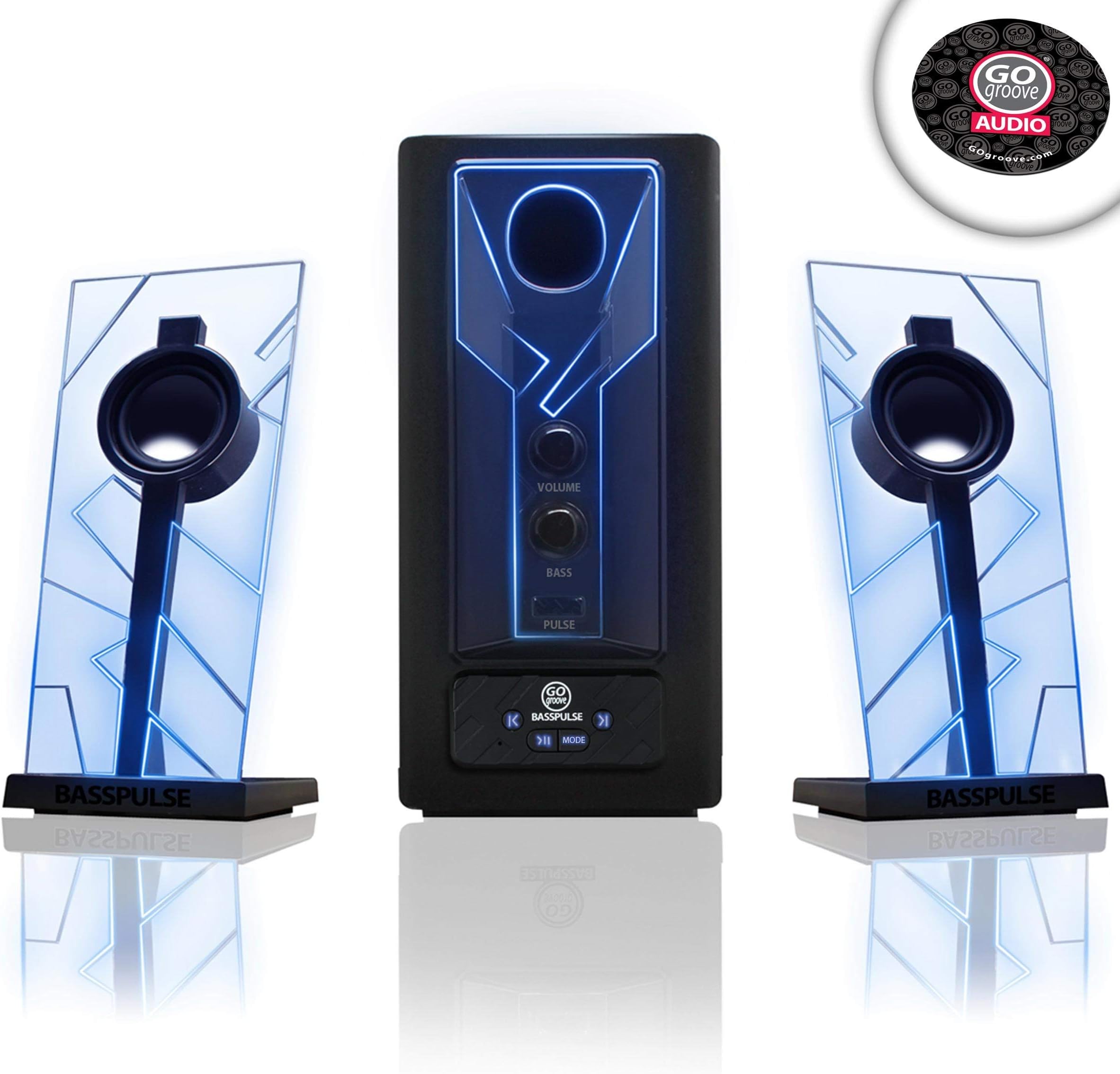 GOgroove BassPULSE Blue LED 2.1 Speaker Sound System with Powered Subwoofer - Perfect for Fallout 4 , Counter-Strike: Global Offensive , Act of Aggression & more PC GamesIncludes Bonus Mouse Pad