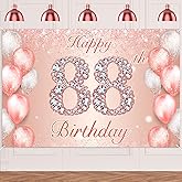 Happy 88th Birthday Rose Gold Banner Cheers to 88 Years Old Backdrop Confetti Balloons Theme Decor for Women 88 Years Old Pink Birthday Party Decorations Bday Supplies Background Favors Gift Glitter