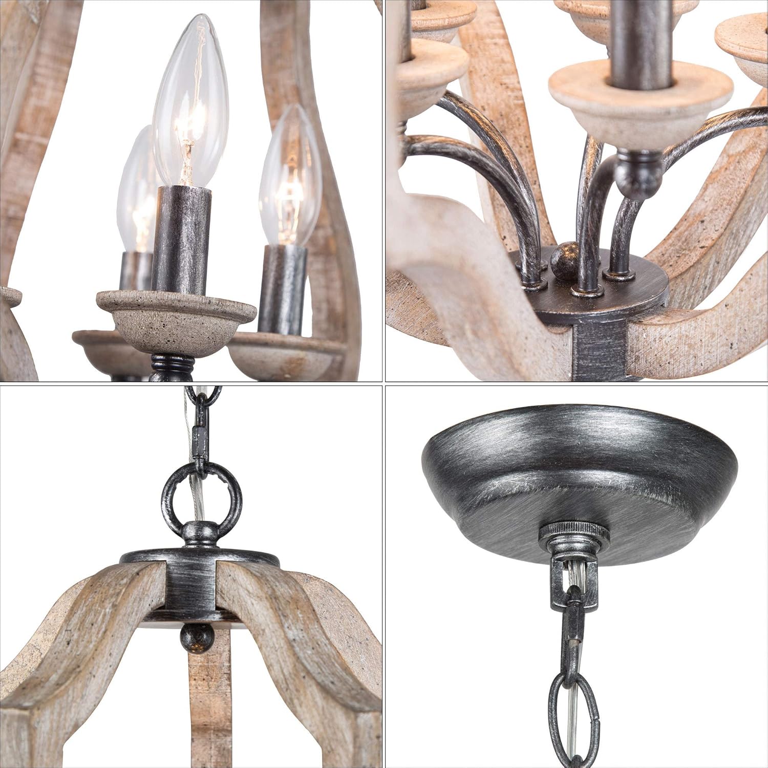 Farmhouse Orb Chandeliers, New Modern Farmhouse Chandelier, 5-Light Wooden Chandeliers for Foyer, Dining Rooms, Kitchen Island - - 