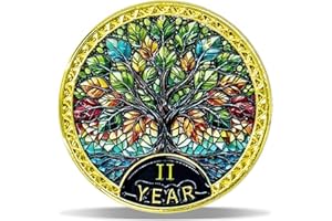MASFOPONIC 2 Year Radiant Tree Sobriety Coin – Stained Glass Light NA Medallion – Spiritual Token for Recovery & Clean Time – Empowering NA AA Chips – Gift for Men & Women