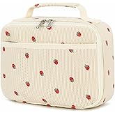 Bluboon Insulated Lunch Bag for Girls & Boys, Corduroy School Lunch Box with Cooler & Organizer Compartments, Leak-Proof Lunch Tote for School, Travel (Corduroy Strawberries Beige)