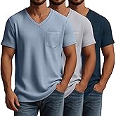Huukeay 3 Pack Men's Waffle Shirts V Neck Tee with Pocket Short Sleeve Textured Knitted Summer Casual Basic Tops