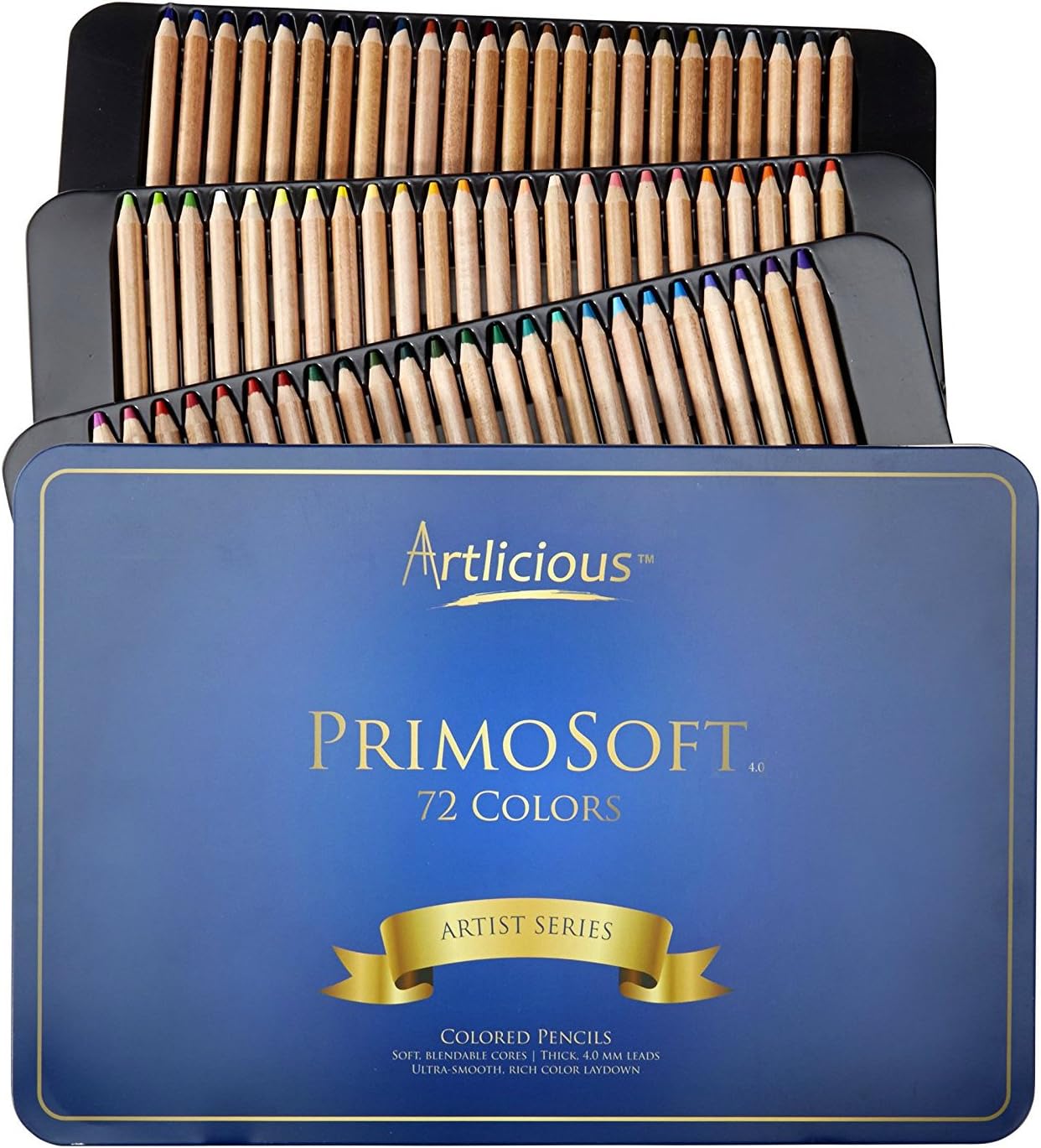 Artlicious - PrimoSoft 4.0 mm - 72 Premium Soft Core Wooden Colored Pencils in Tin Case