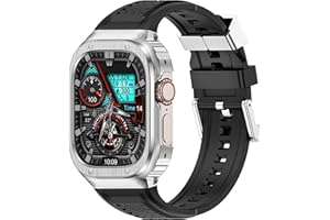 Deczone Band with Stainless Steel Case Compatible with Apple Watch Series Ultra 1 2 3 49mm Band, iwatch Bands Rugged Metal Protective Cover for Men (Silver)