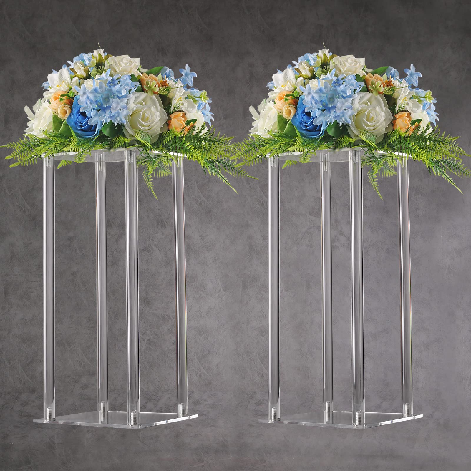 Photo 1 of YALLOVE Acrylic Flower Stand, Set of 2 Clear Pedestal, 15.75 Inch Tall Vases for Wedding Event Party Props, Home Decor