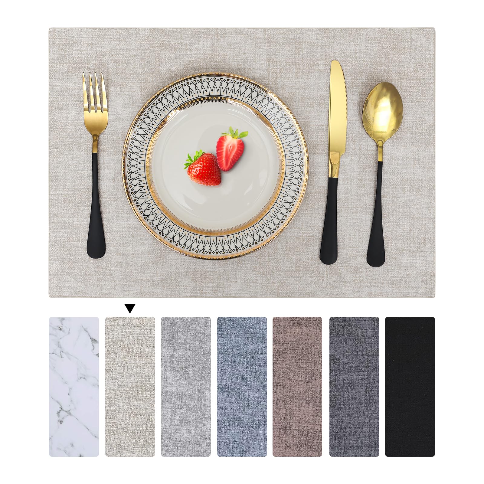 Homaxy Table Mats Set of 6, Place Mats for Table Heat-Resistant Table Mats Non-Slip Washable Waterproof Placemats PVC Leather Place Mats for Home Restaurant Hotel, 43x30cm, Beige