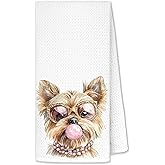 Forest Charger Yorkie Gifts Bathroom Hand Towels, Yorkshire Terrier Gifts for Dog Moms, Fashion Yorkie Floral Decorative Hand Towels for Kitchen Bathroom Laundry Room, 16x24 Inch