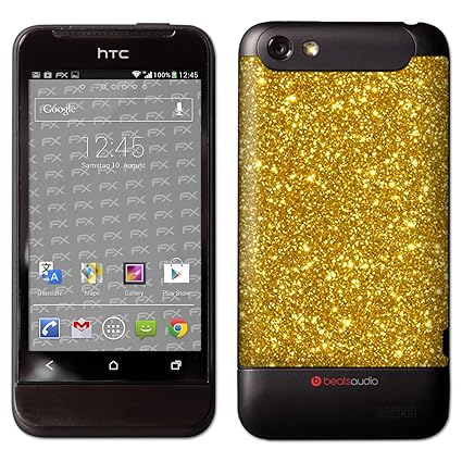atFolix Skin kompatibel mit HTC One V, Designfolie Sticker (FX-Glitter-Gold-Rush), Reflektierende Glitzerfolie