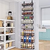 Eastherry Over The Door Pantry Organizer,9-Tier Over The Door Organizer with Adjustable Basket,Metal Hanging Pantry Organizers and Storage for Kitchen, Back of Door Seasoning Rack (Black)
