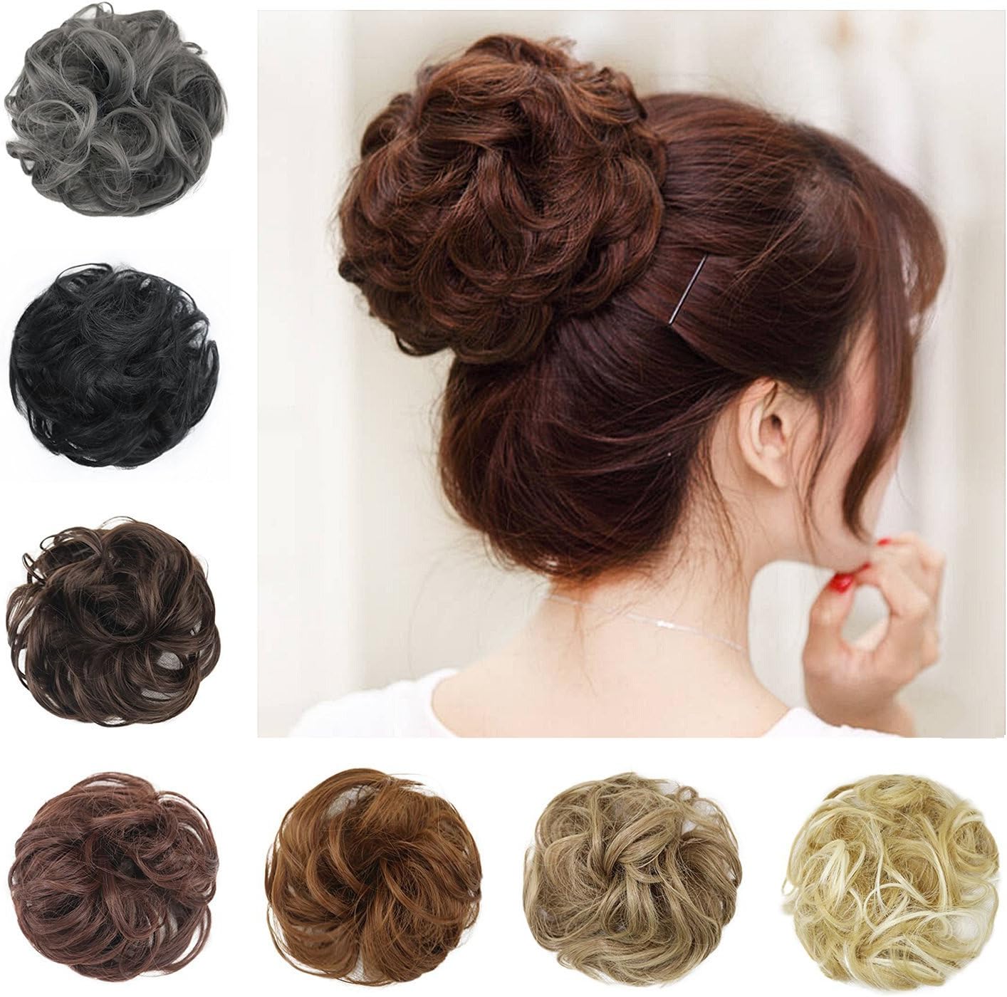 BARSDAR Messy Hair Bun Extensions Hairpiece for Women Updo Scrunchie Hair Piece (1# Jet Black)