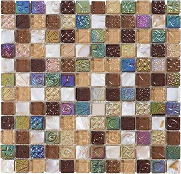 Modket Tdh11mdr Brown Mother Of Pearl Sell Iridescent Glass Modern Mosaic Tile Backsplash Kitchen Bath Bathroom Shower Interior Wall Amazon Com