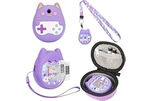 Meetikar Carrying Case and Silicone Cover Compatible with Tamagotchi Pix Virtual Pet Game Machine, (5-in-1) Silicone Cover for Tamagotchi Pix, with Finger Lanyard and Screen Protector (Purple)