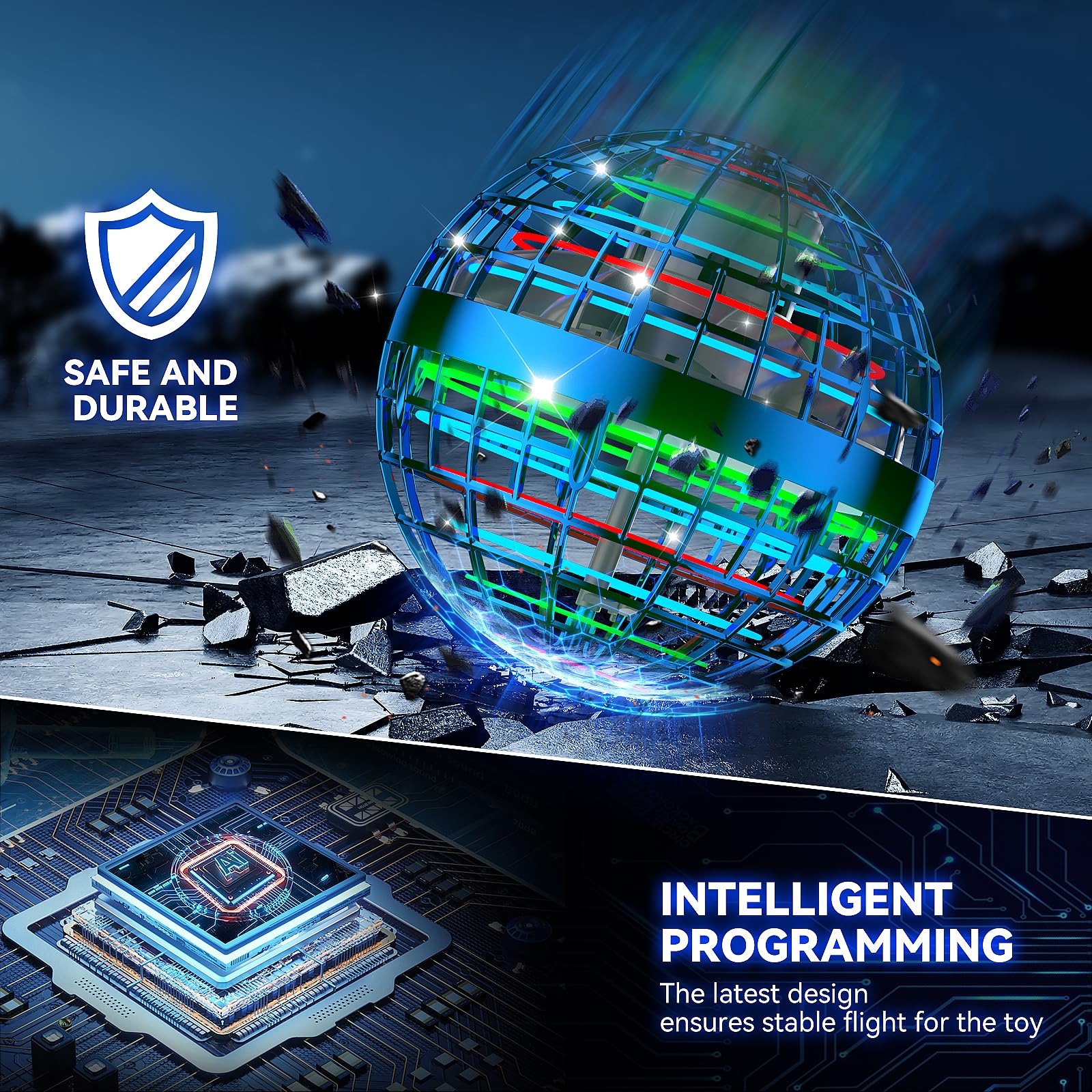 2025 AI Flying Orb Ball Toy, Cosmic Globe Boomerang Hover Ball Galactic Fidget Spinner, Cool Stuff Toys for 6 7 8 9 10 11 12+ Year Old Boys Girls Teens Indoor Outdoor Toys(Blue)