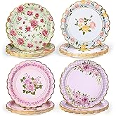 Homlouue 48 PCS 9 Inch Floral Paper Plates, Tea Party Plates, Floral Plates, Flower Paper Plates, Floral Disposable Plates for Tea Party Baby Shower Picnic Dinner Brial Shower Wedding Party Supplies