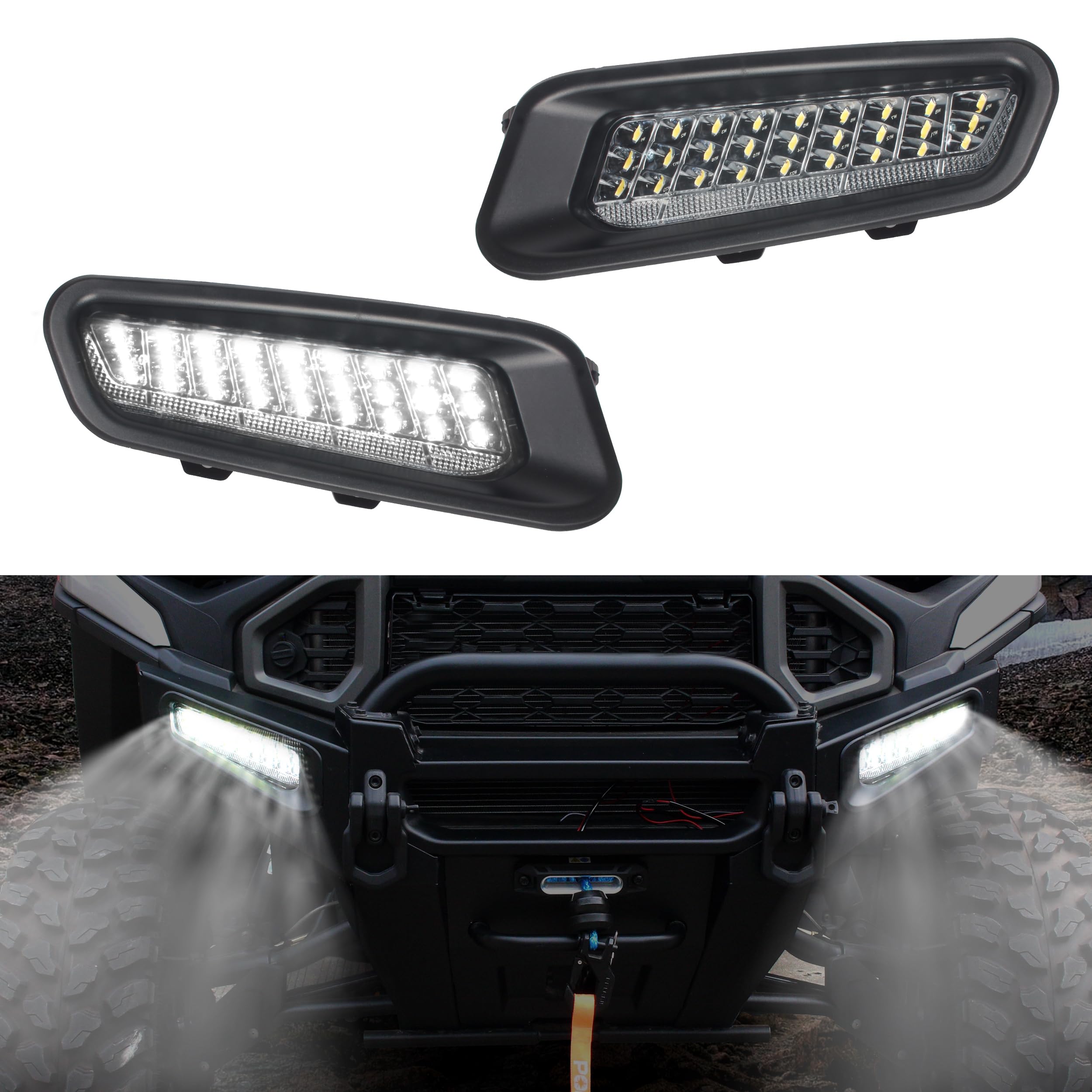 Photo 1 of CUSAUTV Front LED Bumper Lights Compatible with 2024 2025 Polaris Ranger XD 1500 Accessories Front Accent Lights Brush Guard Auxiliary DRL for Ranger CREW XD 1500 Replacement for 2889767