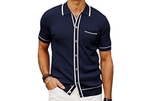 PJ PAUL JONES Men's Short Sleeve Knit Polo Shirt Vintage Button Down Golf Polo