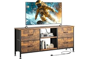 YaFiti TV Stand Dresser for Bedroom, Entertainment Center with Power Outlet for 50" TV, Dressers with 4 Fabric Drawers & Open Shelves for Living Room, Bedroom, Entryway, Rustic Brown