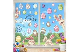 YJHAT 6 Sheets Easter Window Clings Decals, Happy Easter Bunny & Eggs Stickers, Spring Holiday Glass Decor for Home Office Sc