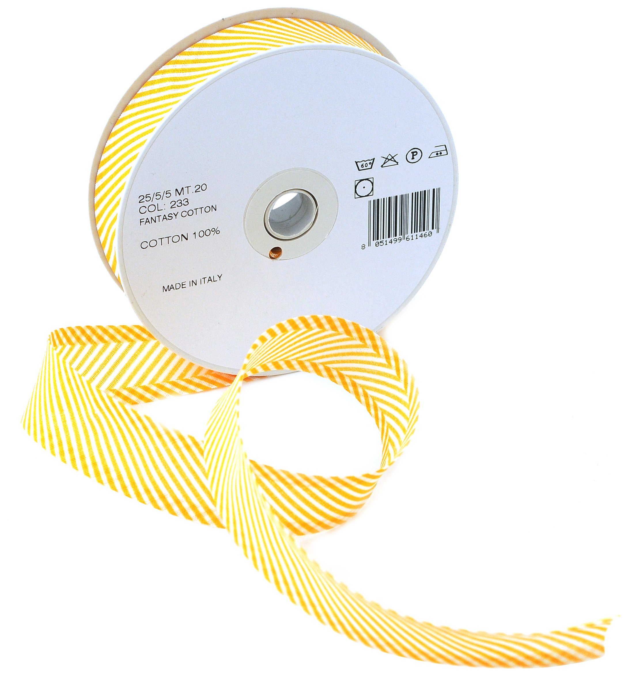 Inastri 25/5/ 5 mm Cotton Bias Binding in Yellow Striped White 233