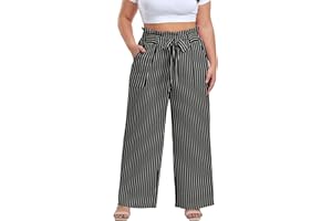 OLRIK Women's Casual Plus Size Pants High Waisted Self-tie Belted Lounge Pants Straight Long Trousers with Pockets