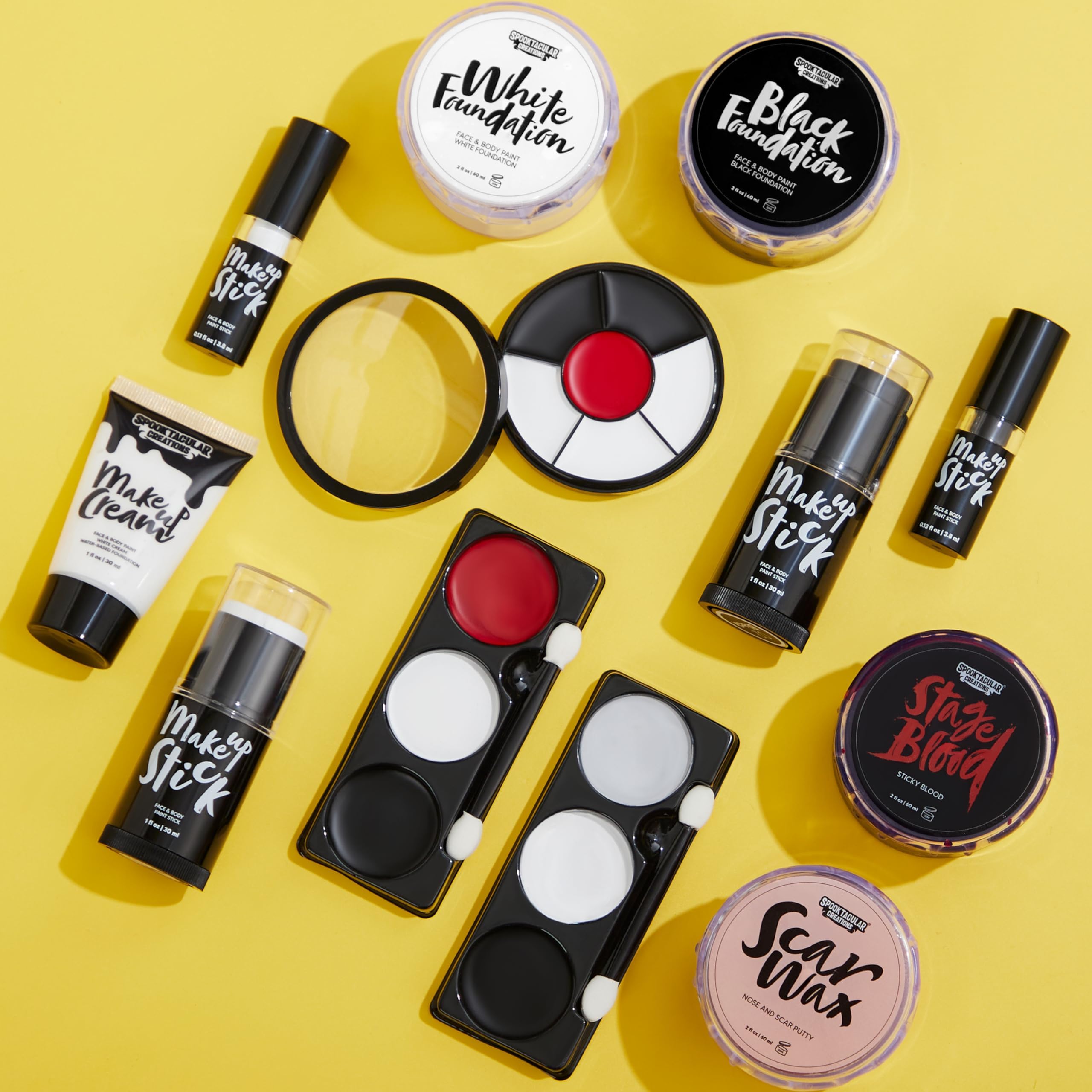 Spooktacular Creations Halloween Makeup Palette 3 Colors, Face Body Paint Makeup Wheel Waterproof Zombie Skeleton Cosplay Face Painting for Adult and Kids (0.35 Oz,White Black Red )