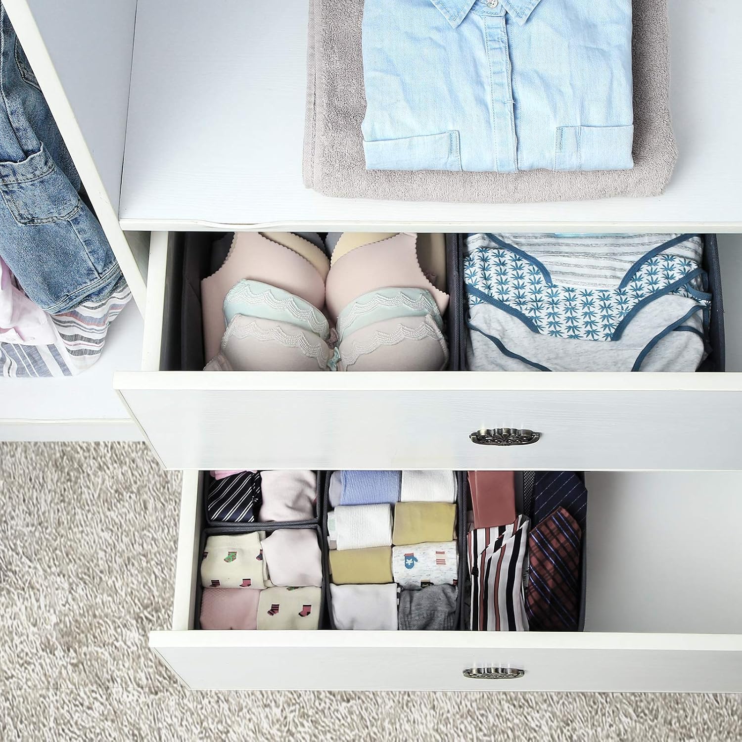 SONGMICS Drawer Organisers, Dresser Dividers, Set of 6, Foldable Fabric Storage Boxes for Socks Underwear, Bras, Ties - Image 4