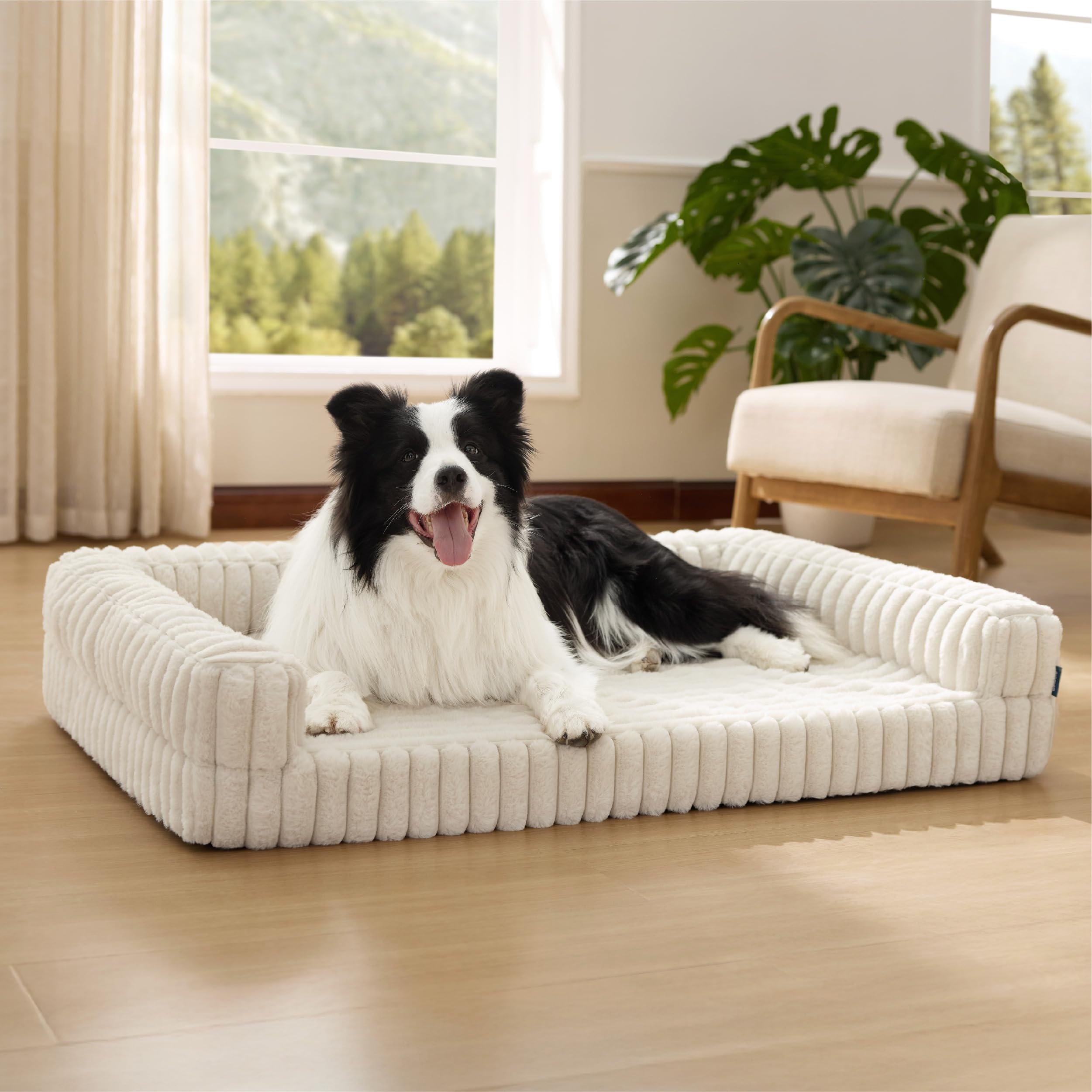 Photo 1 of Bedsure Orthopedic Dog Beds Large Sized Dog, Waterproof Memory Foam Pet Bed with Sides, Non-Slip Bottom and Egg-Crate Foam Large Pet Couch Sofa with Washable Removable Corduroy Cover, Cream