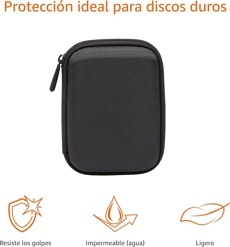 Funda de Disco Duro, 15.1 x 10.8 x 4.2 cm, Color Negro y Naranja
