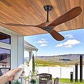 ABZ 52" Solid Wood Ceiling Fan, Outdoor, 3 Blade, No Light, Walnut, for Patio Living Room Bedroom Porch, Remote Control, Wate