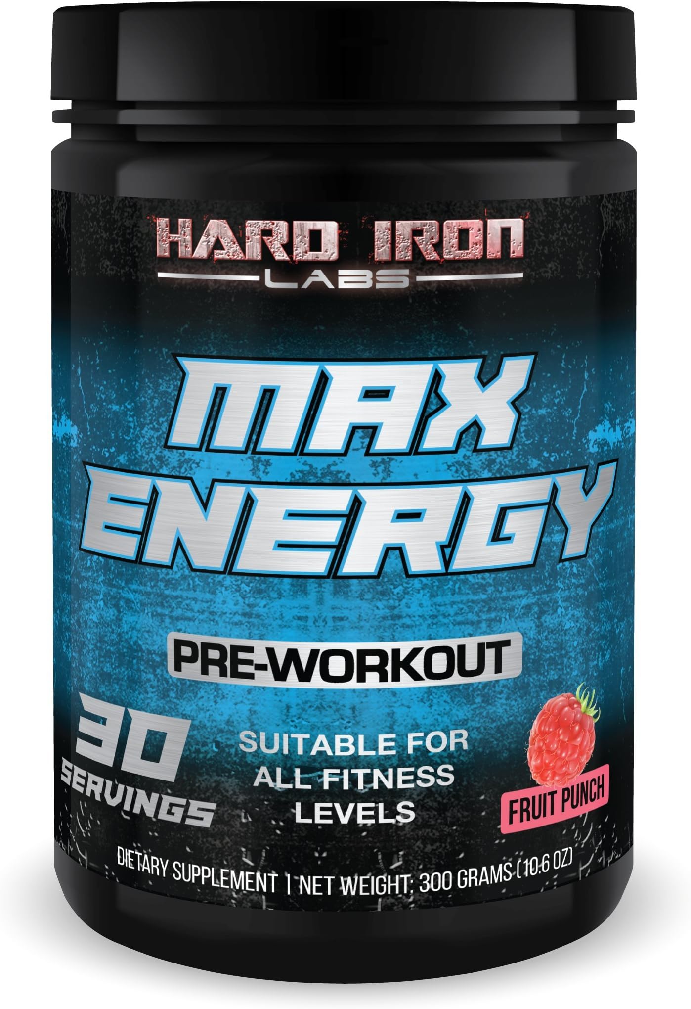 Pre Workout Powder with Beta-Alanine & Caffeine 10000mg - Ripped Thermogenic Energy Fat Burners for Men & Women, Weight Loss & Performance - Max Energy by Hard Iron Labs - Fruit Punch, 30 Servings