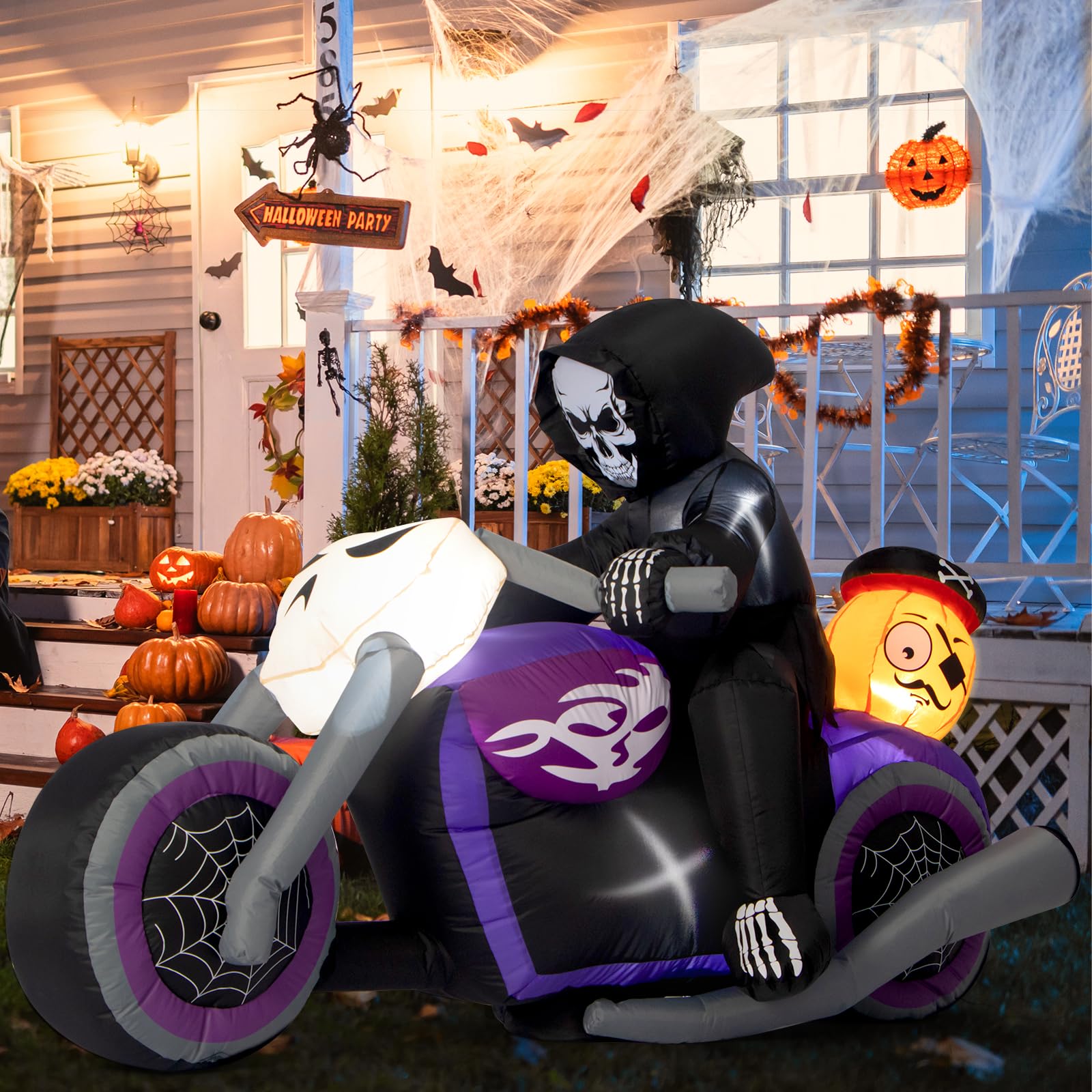 Photo 1 of Sizonjoy Halloween Inflatables Black Rider with Pumpkin, 6 FT Halloween Decorations with Built-in LEDs, Halloween Blow Up Yard Decorations for Indoor Outdoor Party Garden