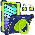 Andnary Case for 2024 iPad mini 7 A17 Pro/2021 Mini 6 8.3 Inch Case with Built-in Pencil Holder/360° Rotating Handle Stand, Drop-Proof Cover for iPad mini 7th/6th Generation 8.3", Navy+Green