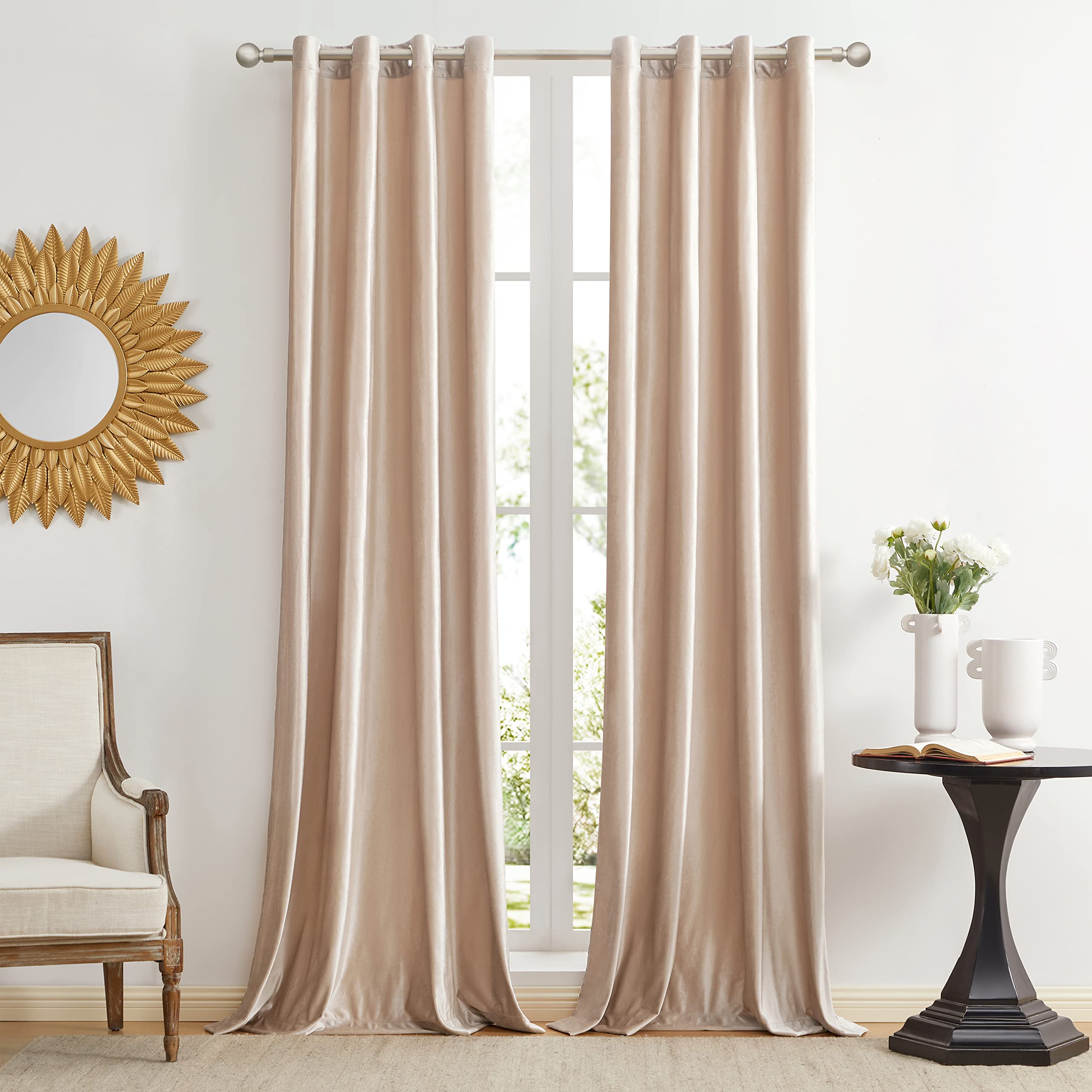 GIGIZAZA Grey Decorative Window Curtains,46 x 72 Inch(Width x Length) Velvet Living Room Eyelet Grommet Blackout Curtains Thermal Insulated Window Drapes for Bedroom 2 Panels