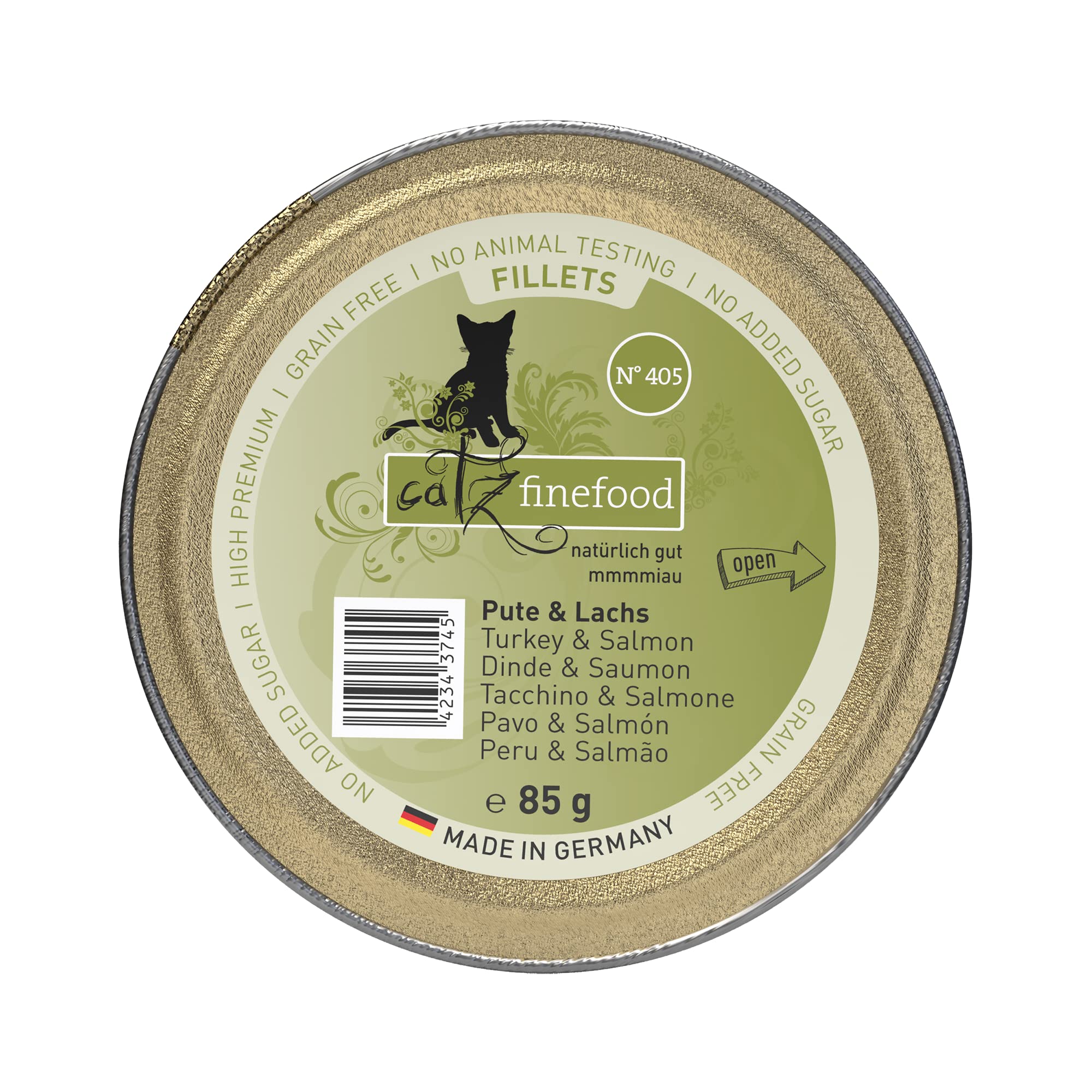 catz finefood Cat Food Wet Fine Fillets Turkey, Chicken & Salmon in Jelly - N° 405 - Grain Free Wet Food for Your Cat without Sugar - Cat Wet Food at the Finest in Jelly
