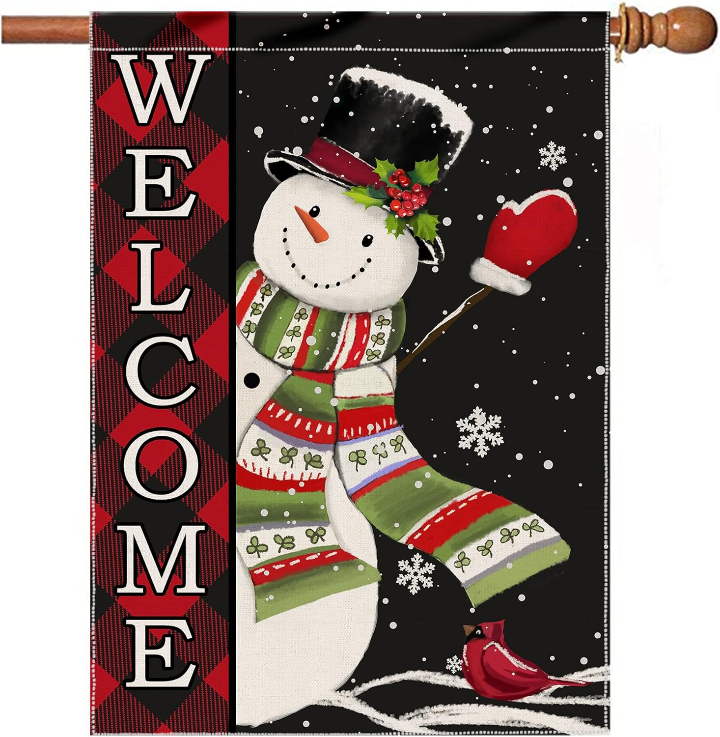 Flags - pinata Christmas Flags 28 x 40 Double Sided Winter Snowman House Outdoor Holiday Seasonal Decorative Banner, Welcome Buffalo Plaid Christmas Decorations Snowflake Outside Yard Burlap Large Garden Flag