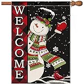 Pinatas Christmas Flags 28 x 40 Double Sided Winter Snowman House Outdoor Holiday Seasonal Decorative Banner, Welcome Buffalo Plaid Christmas Decorations Snowflake Outside Yard Burlap Large Garden Flag