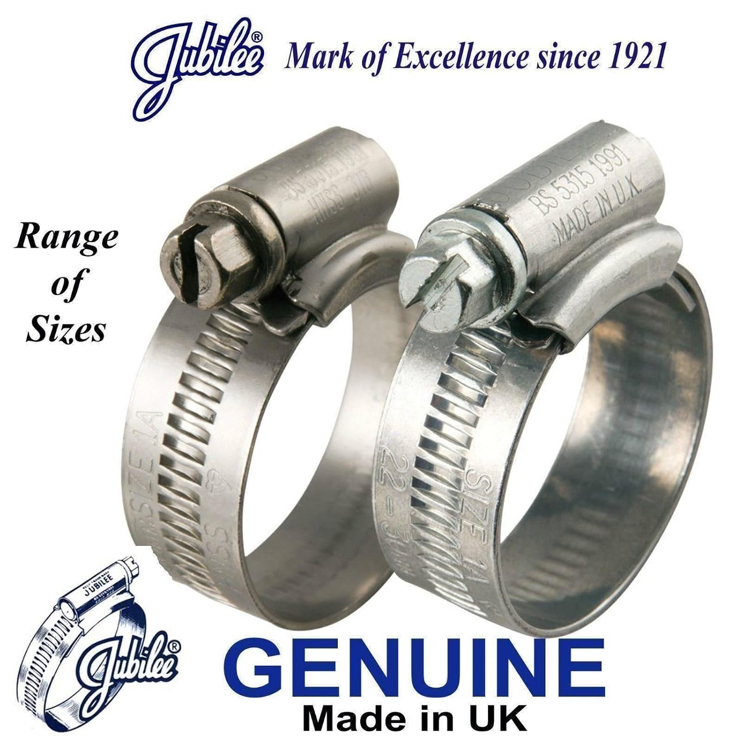 jubilee type steel hose clamps clips 9.5mm up to 60mm worm drive
