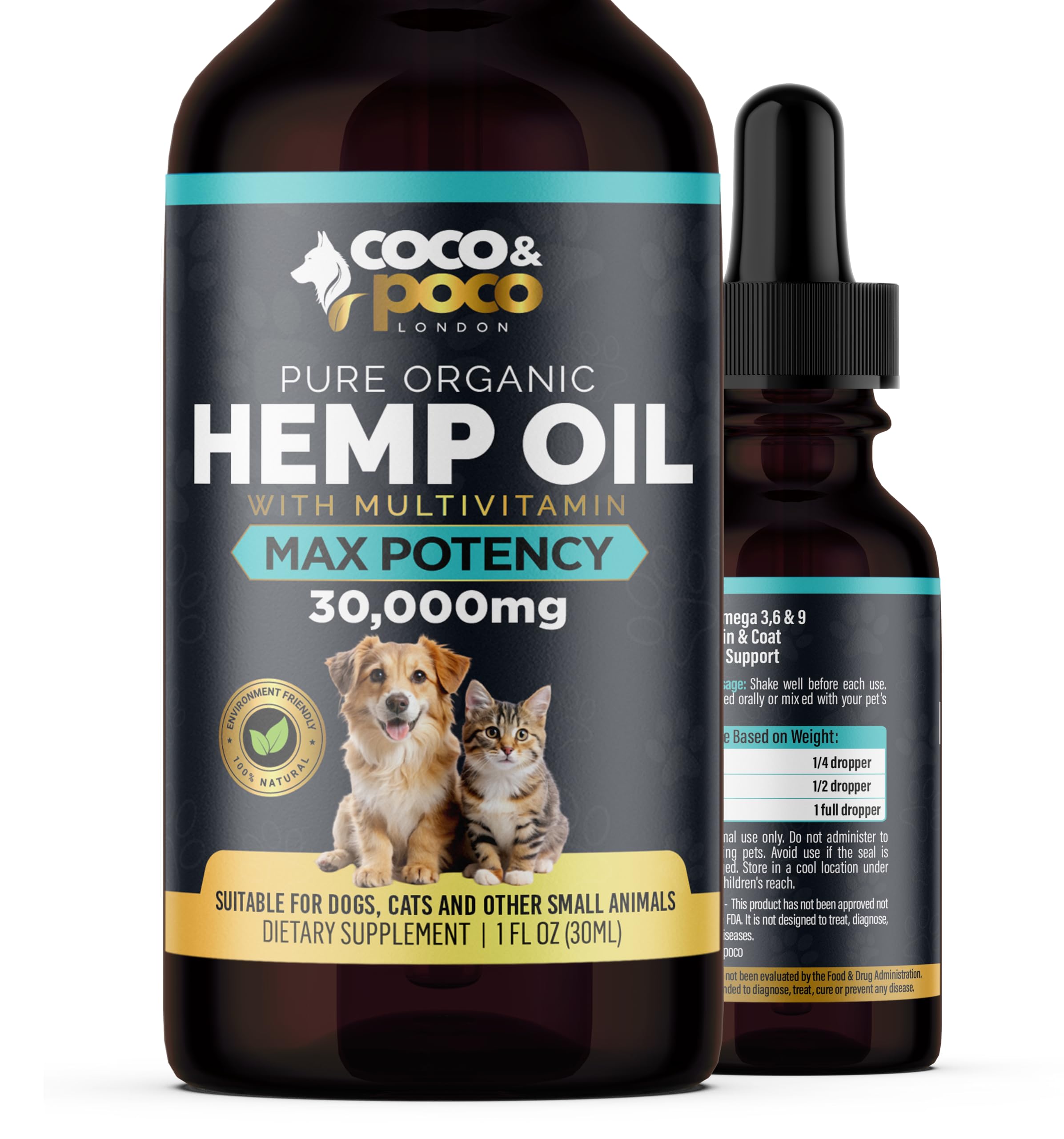 CocoPoco® Oil for Dogs Cats - Made In UK - Oil for Dog -100% Natural, Dog Calming Drops Calming Drops For Dogs - Omega 3, 6, 9