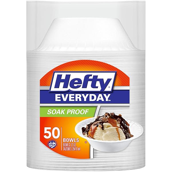 HEFTY EVERYDAY SOAK-PROOF FOAM BOWLS, 12 OUNCE, 50...