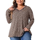 Agnes Orinda Plus Size Floral Tops for Women 2024 V Neck Long Sleeve t Shirt Ruffle Tunic Blouses Top Fall