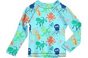 UNIFACO UPF 50+ Little Boys Long Sleeve Rash Guard Swim Shirt Premium Sun Shirt for 1-8 Years