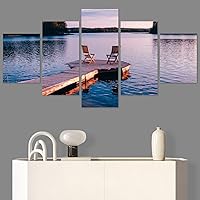 SIGNWIN 5 Panel Canvas Wall Art Modern Art Farmhouse/Country Lake Multicolor Nature Photography Relax/Calm for Home Decorations Ready to Hang - 60