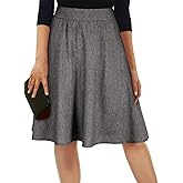 Happy Sailed Womens Winter Fall Tweed High Waisted Flared Mini Skater Skirt A Line Pleated Midi Skirts